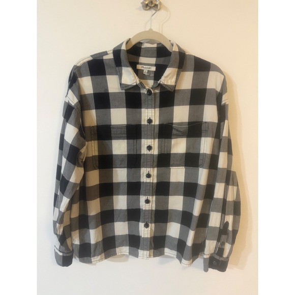 Madewell Tops - Madewell Buffalo Check Flannel Shirt Womens Medium Black White Plaid Button Down